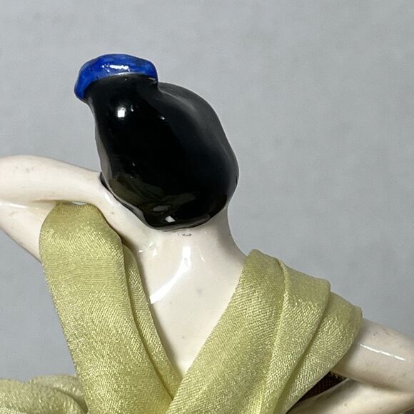 Antique Porcelain Half Doll Flapper Girl Art Deco Yellow Dress 1920s Pin Cushion - Picture 5 of 6